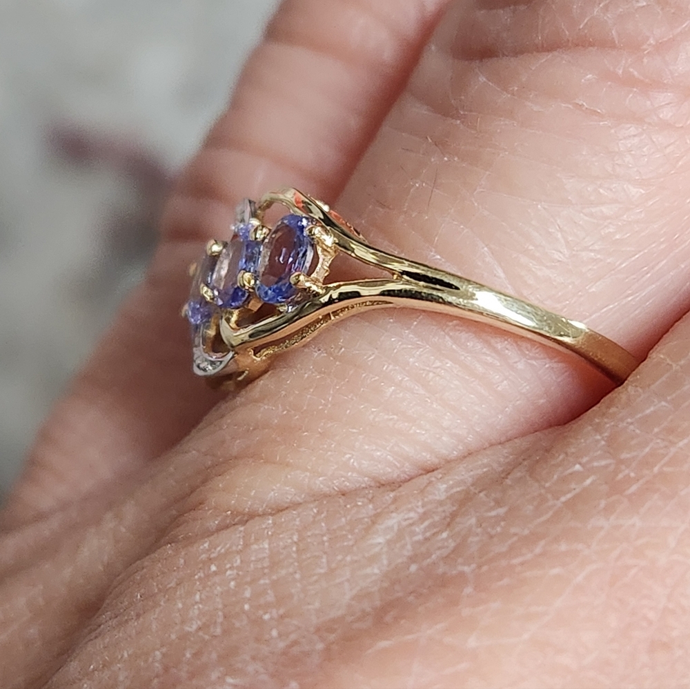 SALE Solid 14K Gold Natural 5 Stone Tanzanite Diamond Ring Sz 7 - Picture 2 of 13
